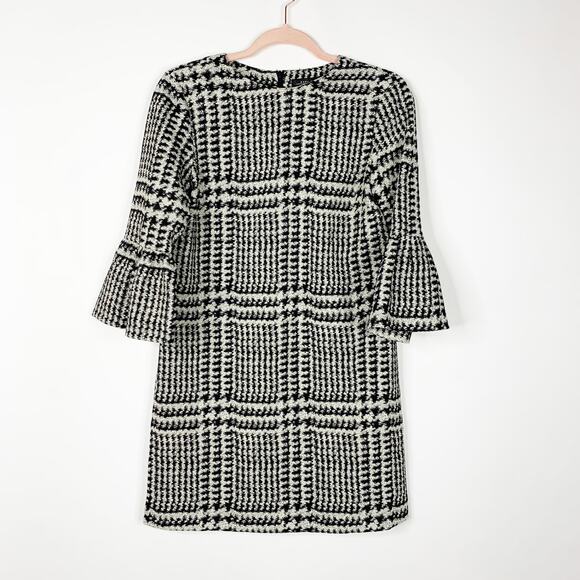 2/$30 ZARA Houndstooth Glen Plaid Shift Dress with Frilled Sleeve Ecru S#5327 - Picture 3 of 16